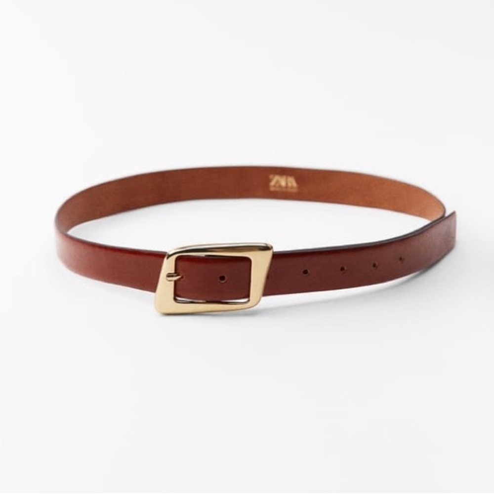 ZARA | leather belt gold buckle